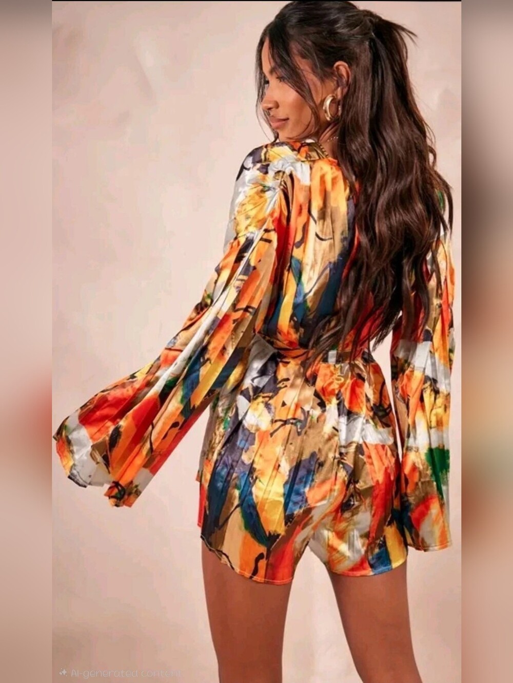 PrettyLittleThing Multicolored V-Neck Pleated Romper-Size 10 *NWT* - Picture 3 of 7